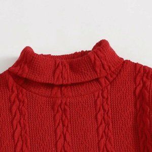 Turtleneck Cable Knit Crop Tee